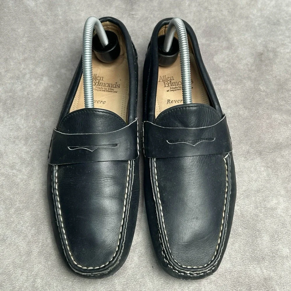 Allen Edmonds Revere Black Leather Slip On Penny Loafer Shoes Men's US 7.5 D